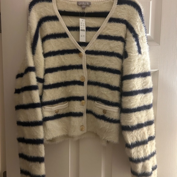 NWT J. Crew Sweater lady jacket in striped brushed yarn size medium(damaged) - Picture 3 of 15